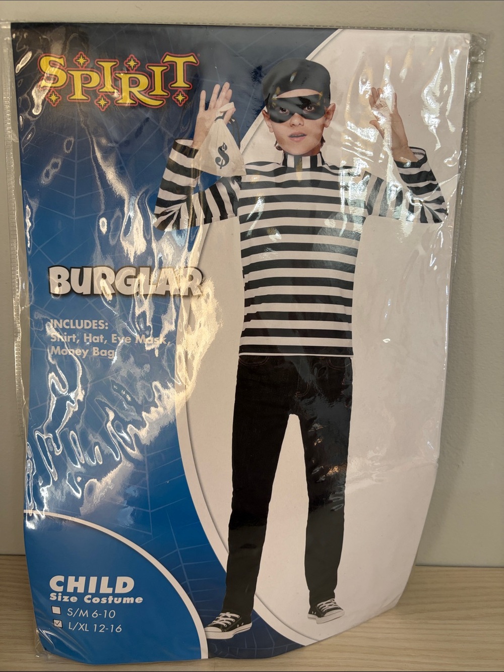 Spirit Burglar Costume - Black & White Striped Shirt with Mask